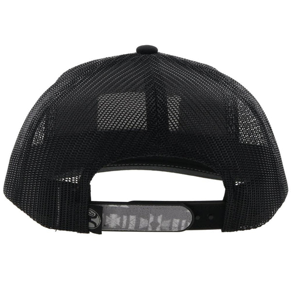 back of the Doc grey and black hat with Aztec print and black and white patch