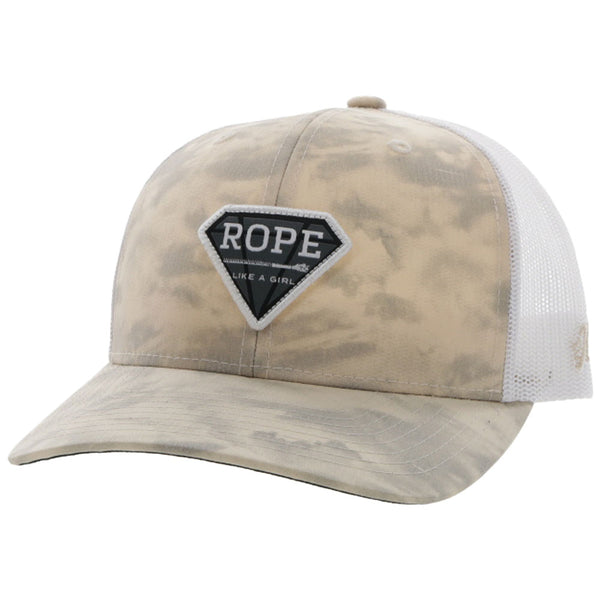 RLAG crean and white hat with grey smudge pattern with white, grey, black diamond patch