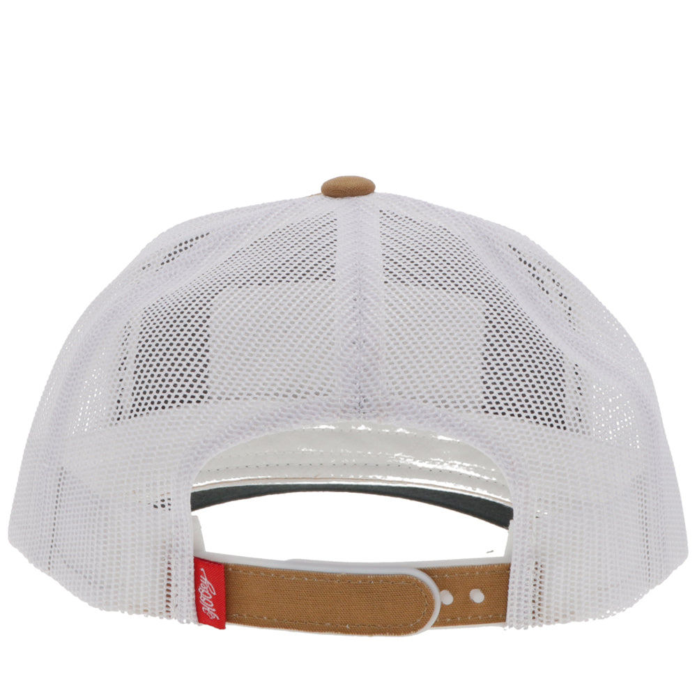 back of the Youth Sunset tan and white hat with multi colored patch