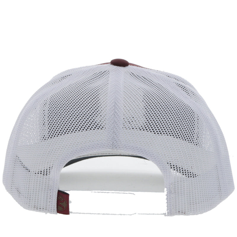 back of the Maroon and white Cheyenne snapback hat