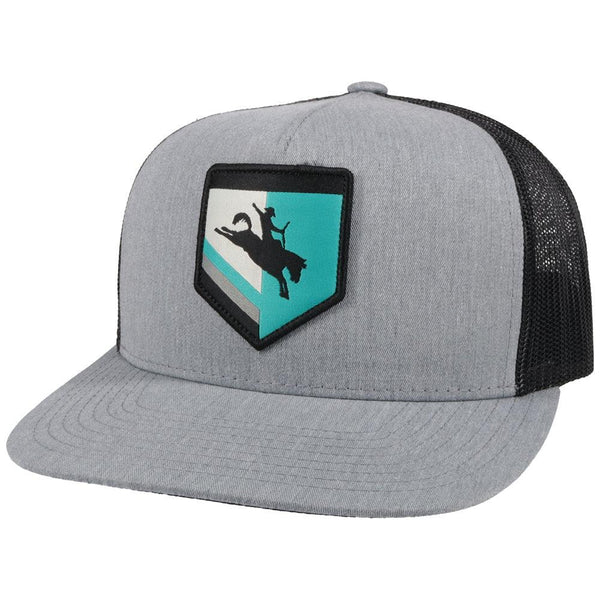 Tibbs grey hat with black mesh and teal/grey/black/white patch