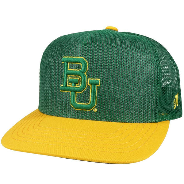 Baylor University green hat with gold bill and green and gold embossed BU patch
