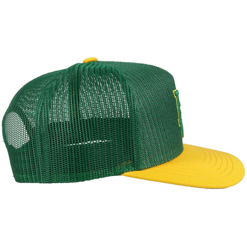 right of the Baylor University green hat with gold bill and green and gold embossed BU patch