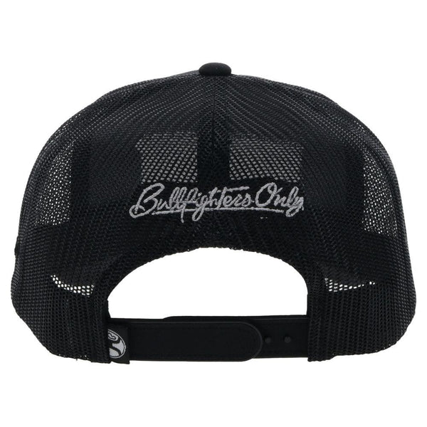 back of the  Black BFO hat with white rectangle log patch