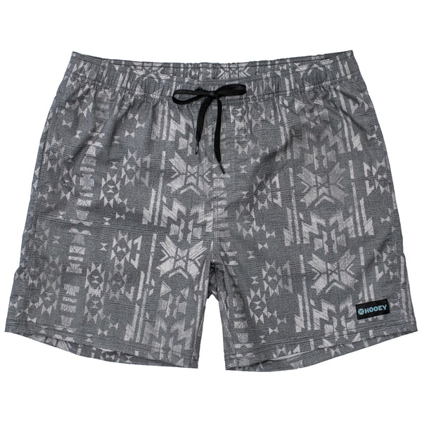 Bigwake grey and white Aztec pattern board shorts