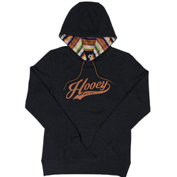 Tulane heather charcoal hoody with orange logo and multi colored serape pattern in hood lining
