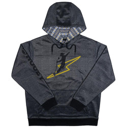 Buzz heather charcoal hoody with yellow lightning bolt and cowboy artwork