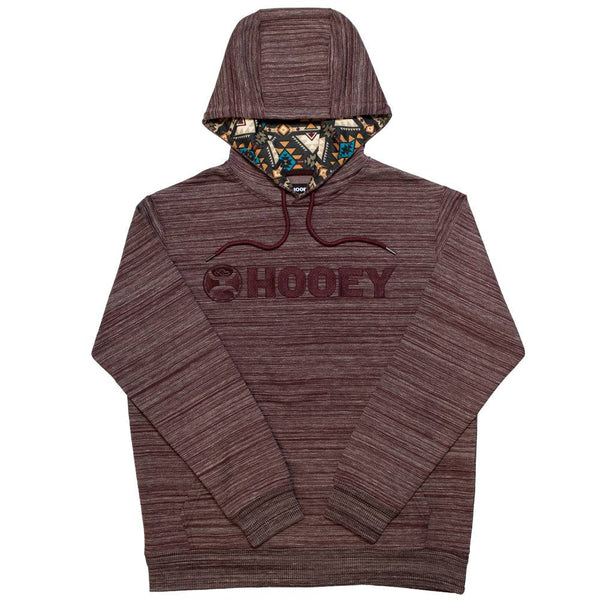 Lock-Up heather burgundy with black, white, tan, turquoise Aztec pattern in hood lining