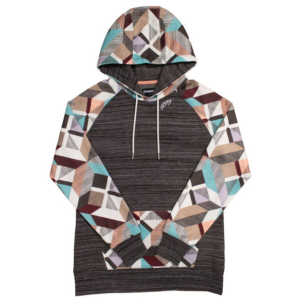 summit brown space dye with multi colored pattern on sleeves and hood