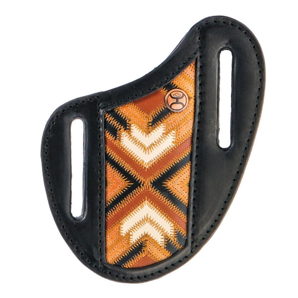 "Montezuma" Original Hooey Pancake Knife Sheath Black/Brown/Ivory w/Az