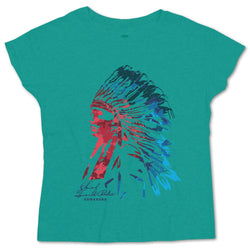 Quanah tee in turquoise with multi color artwork