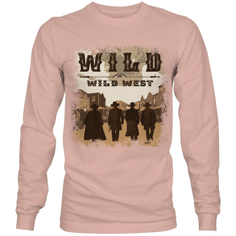 Wild Wild West light pink long sleeve tee with artwork