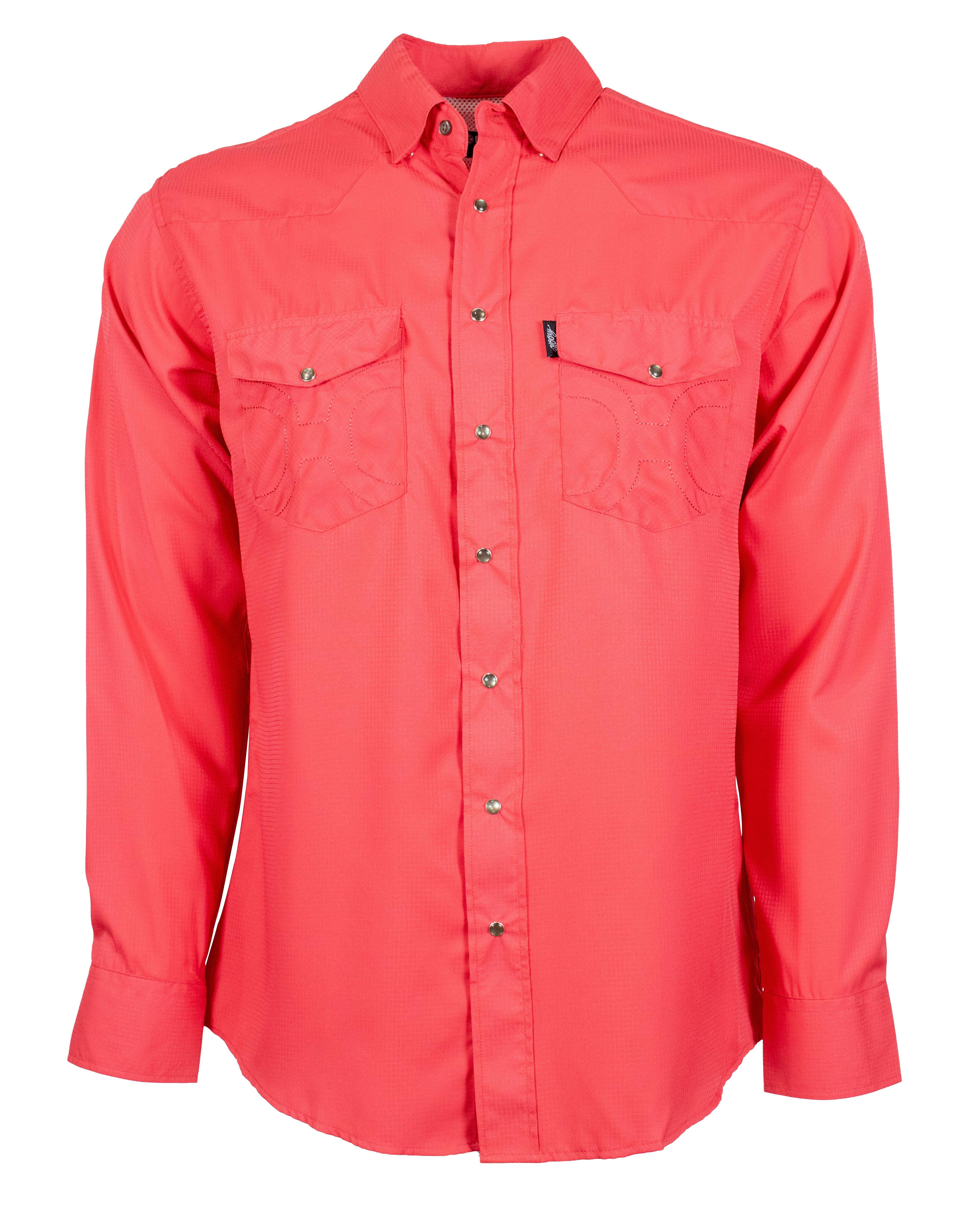 Men's Wrangler Red/Tan Pearl Snap Long Sleeve Shirt