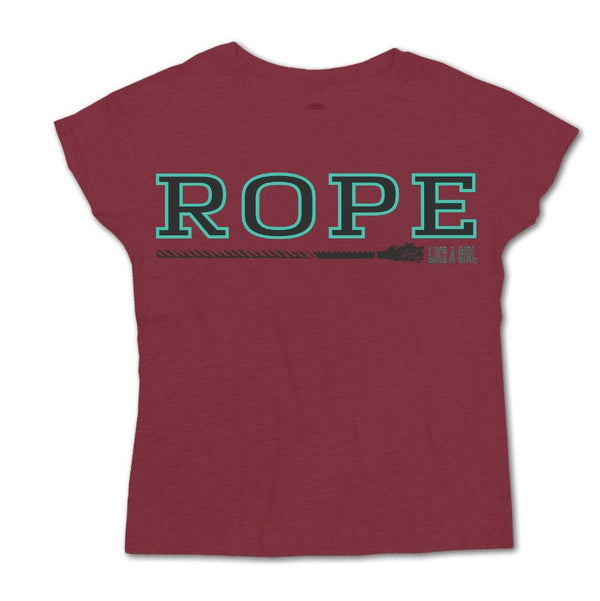 Rope pink tee with turquoise and black rope logo across the chest