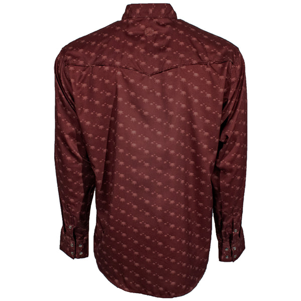 "Sol" Red Agave Pattern Long Sleeve Pearl Snap Shirt