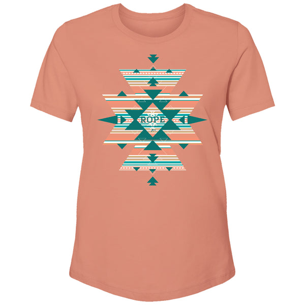Tucson Terracotta with mint and turquoise logo and Aztec pattern