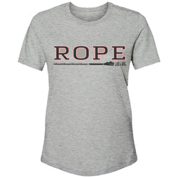 Rope heather grey tee with pink and black rope logo across the chest