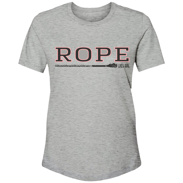 Rope heather grey tee with pink and black rope logo across the chest
