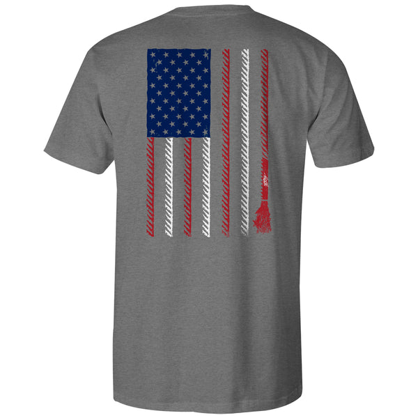 Liberty Roper grey tee with red white and blue flag