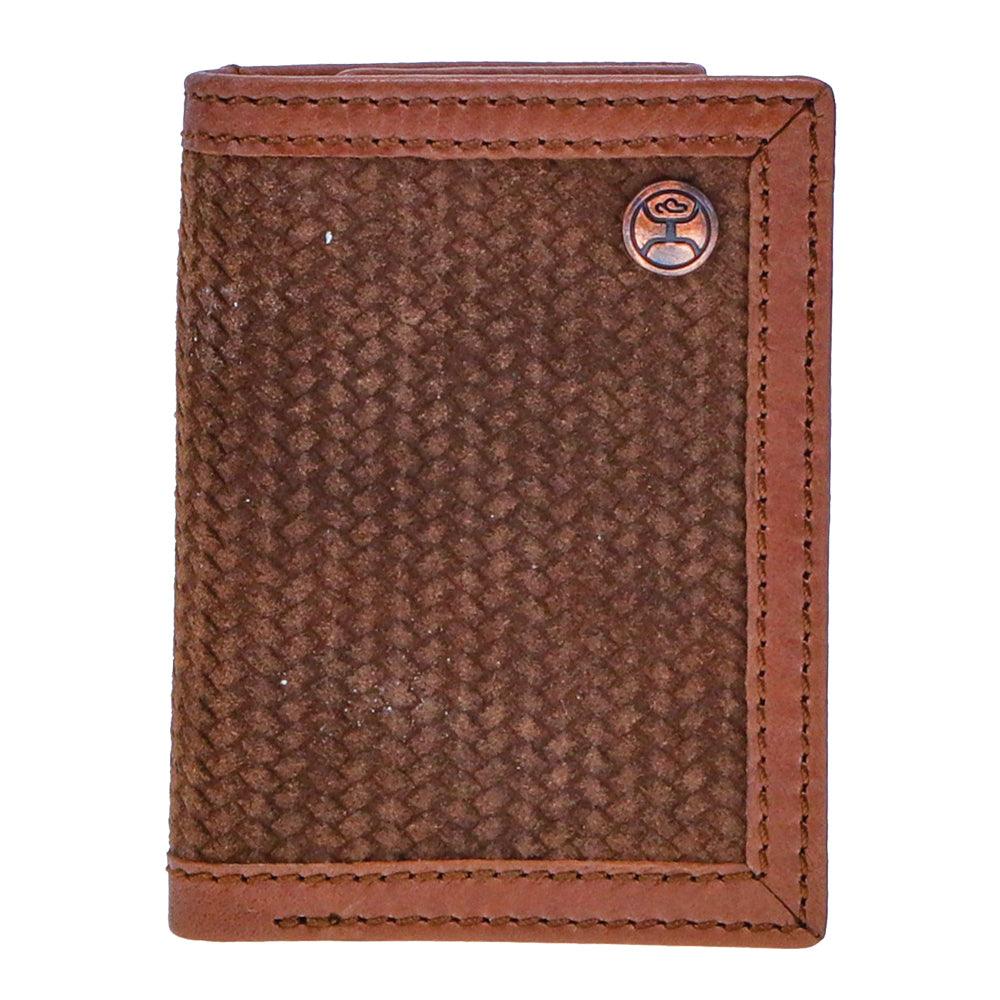 "Hooey Classic Roughout" Trifold Wallet Brown Leather Basketweave Embossed Roughout