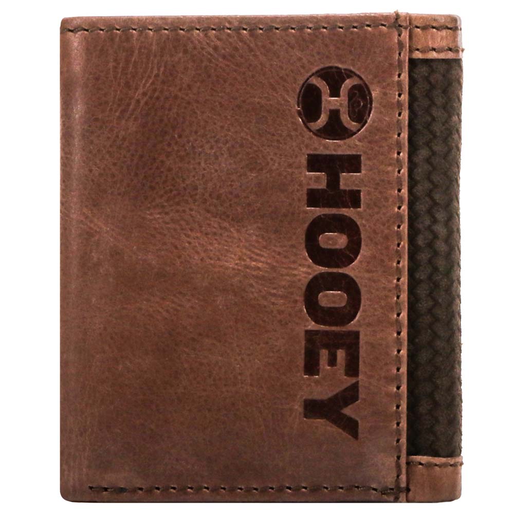 "Hooey Classic Roughout" Trifold Wallet Brown Leather Basketweave Embossed Roughout