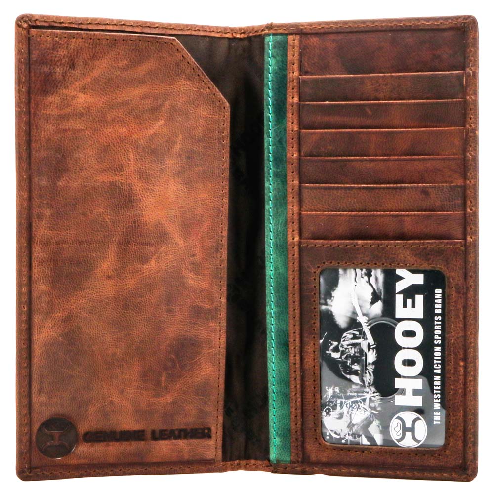 inside view of the Chapawee rodeo wallet in brown with turquoise details