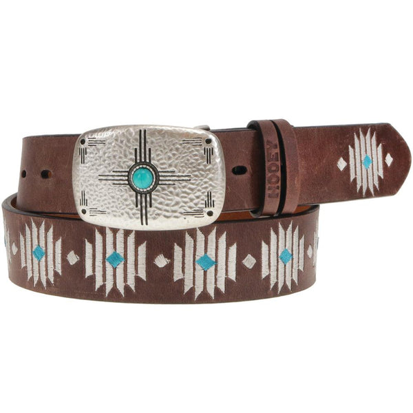 Blue Diamond Original Hooey ladies belt in brown with ivory and turquoise details