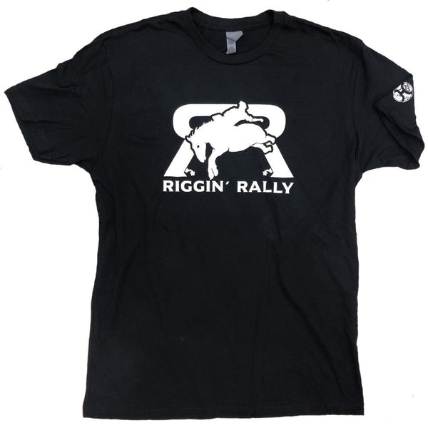 Youth Riggin Rally tee in black with white Riggin Rally logo