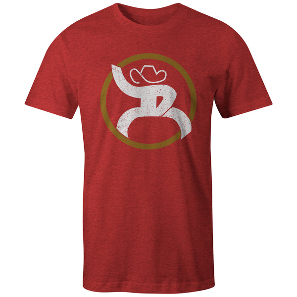 Roughy 2.0 red tee with mustard and white circle logo