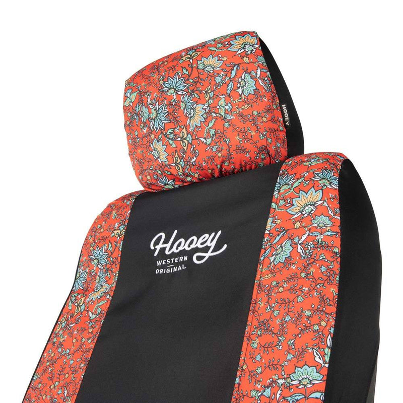 close up of the western floral red hooey seat cover
