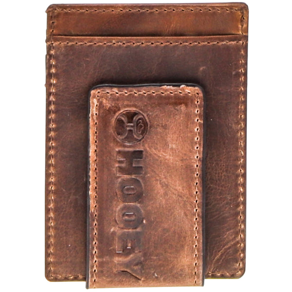 brown leather wallet with Hooey stamp on money clip