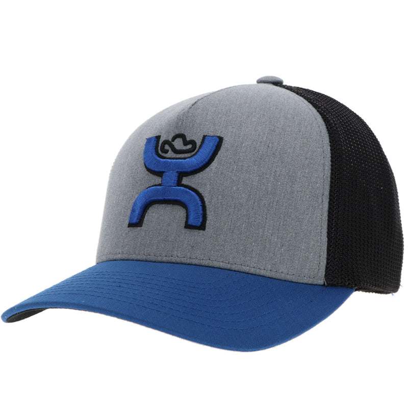 Blue, black, and grey Coach hat