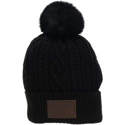 "Hooey Beanie" Black w/Leather Patch & Pom Pom