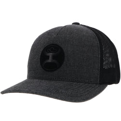 Dark grey and black Cayman hat with black circle logo patch