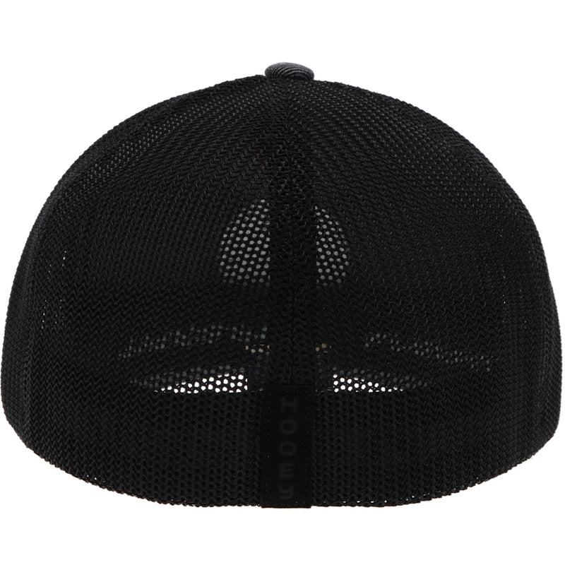 back of the Dark grey and black Cayman hat with black circle logo patch