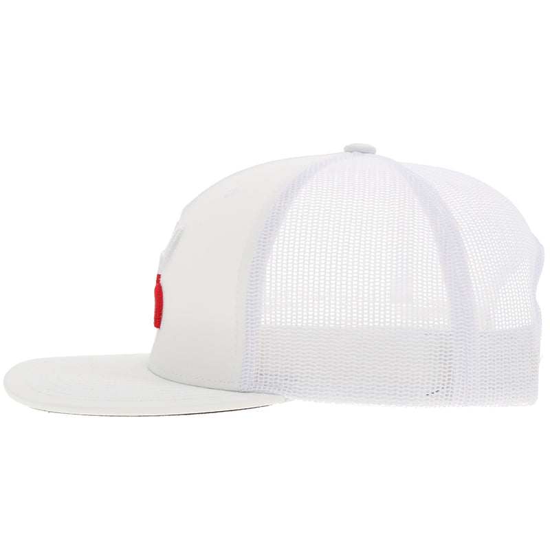 Left side of the White on white "Boquillas" hat