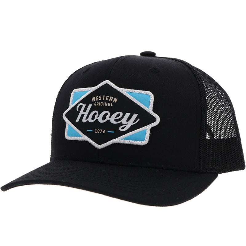 Diamond black on black hat with light blue, black, and white patch