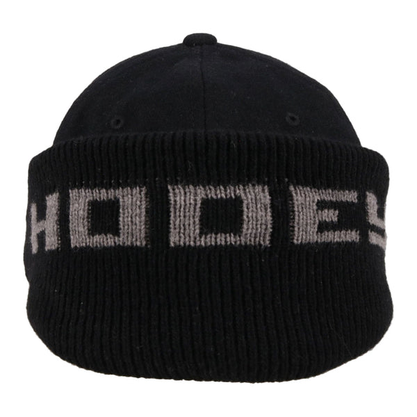 back of black Hooey hat with attached ear cover