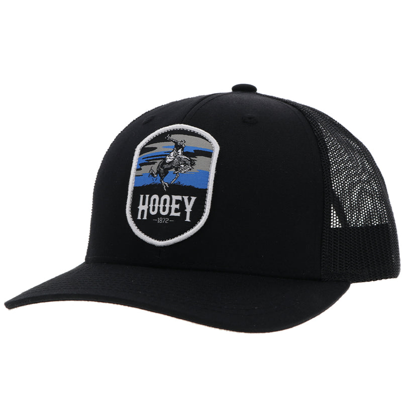 black on black Cheyenne hat with blue, white, and black patch