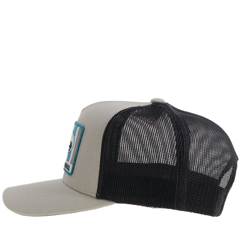 the left side of the grey and black Hooey hat