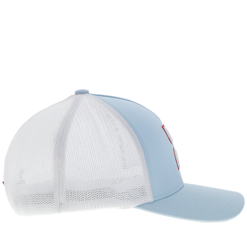 right side of the light blue and white Hooey hat