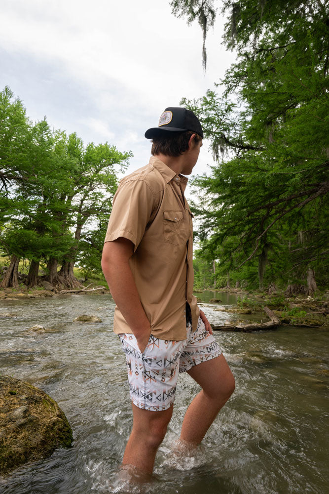 "Sol" Tigers Eye Short Sleeve Pearl Snap Shirt