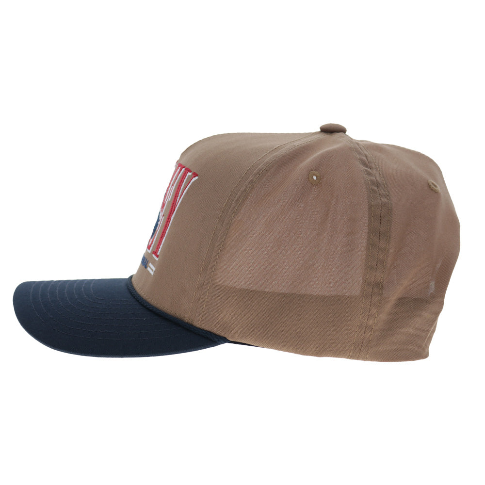 Wild Ride 5-Panel Full Surround Snapback Hat Tan/Navy