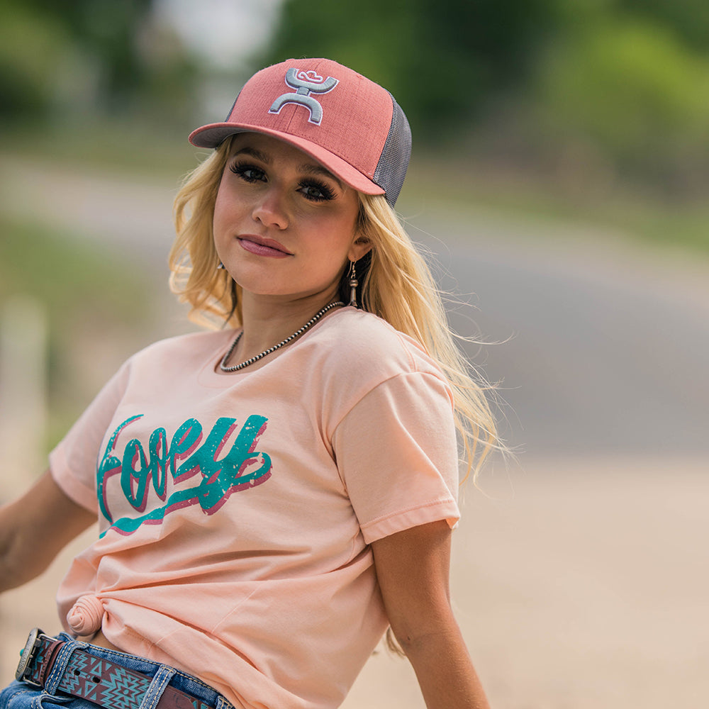 "Hooey Varsity" Peach w/Teal Logo T-shirt
