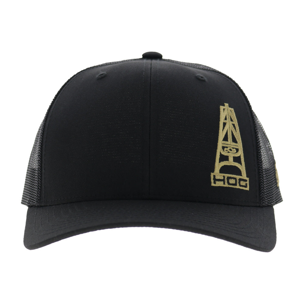 Oil 6-Panel Trucker Snapback Hat Black/Gold