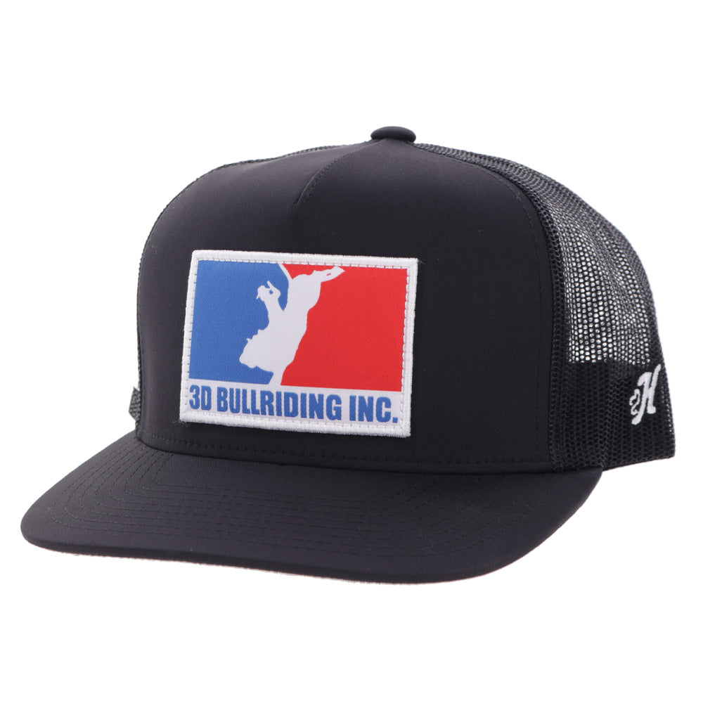 "3D Bull Riding" Black w/Red & Blue Patch