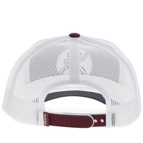 back of hooey hat with white mesh and black snap bands