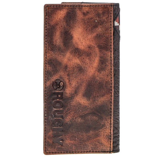 brown leather bifold with Roughy (Hooey) logo stamp