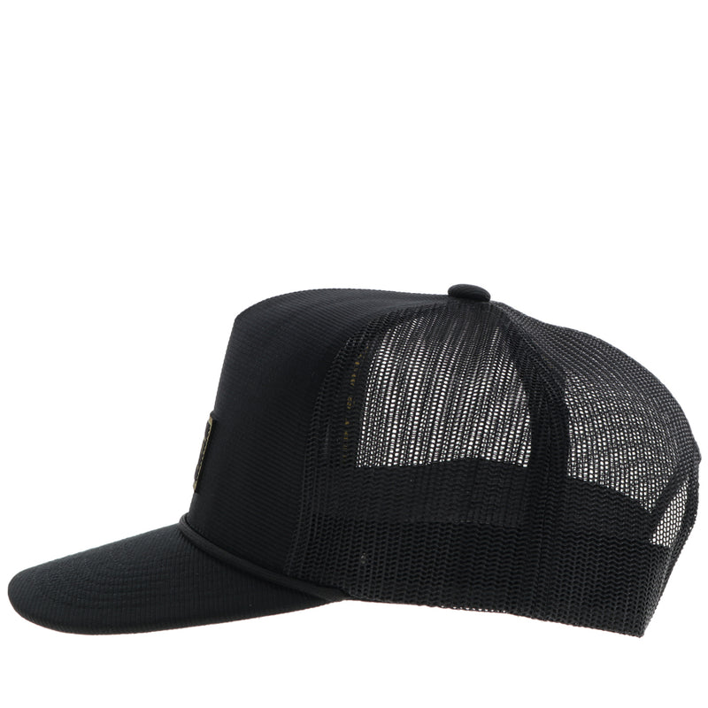 left side of solid black hooey hat
