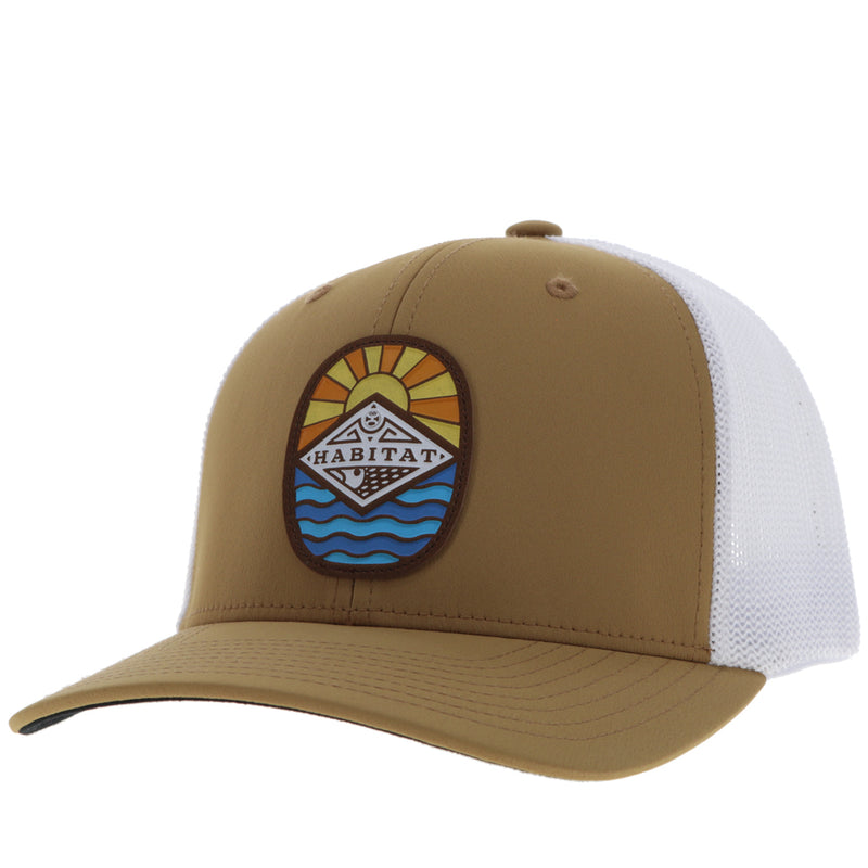 profile of tan and white Hooey Habitat hat